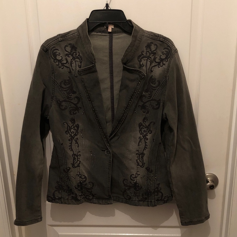 Reba unique Denim Gray/Black Studded Blazer